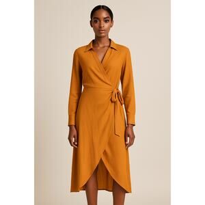 Rachel Zoe Linen Wrap Dress Size 2 Midi Shirt Tie Academia Quiet Luxury Career